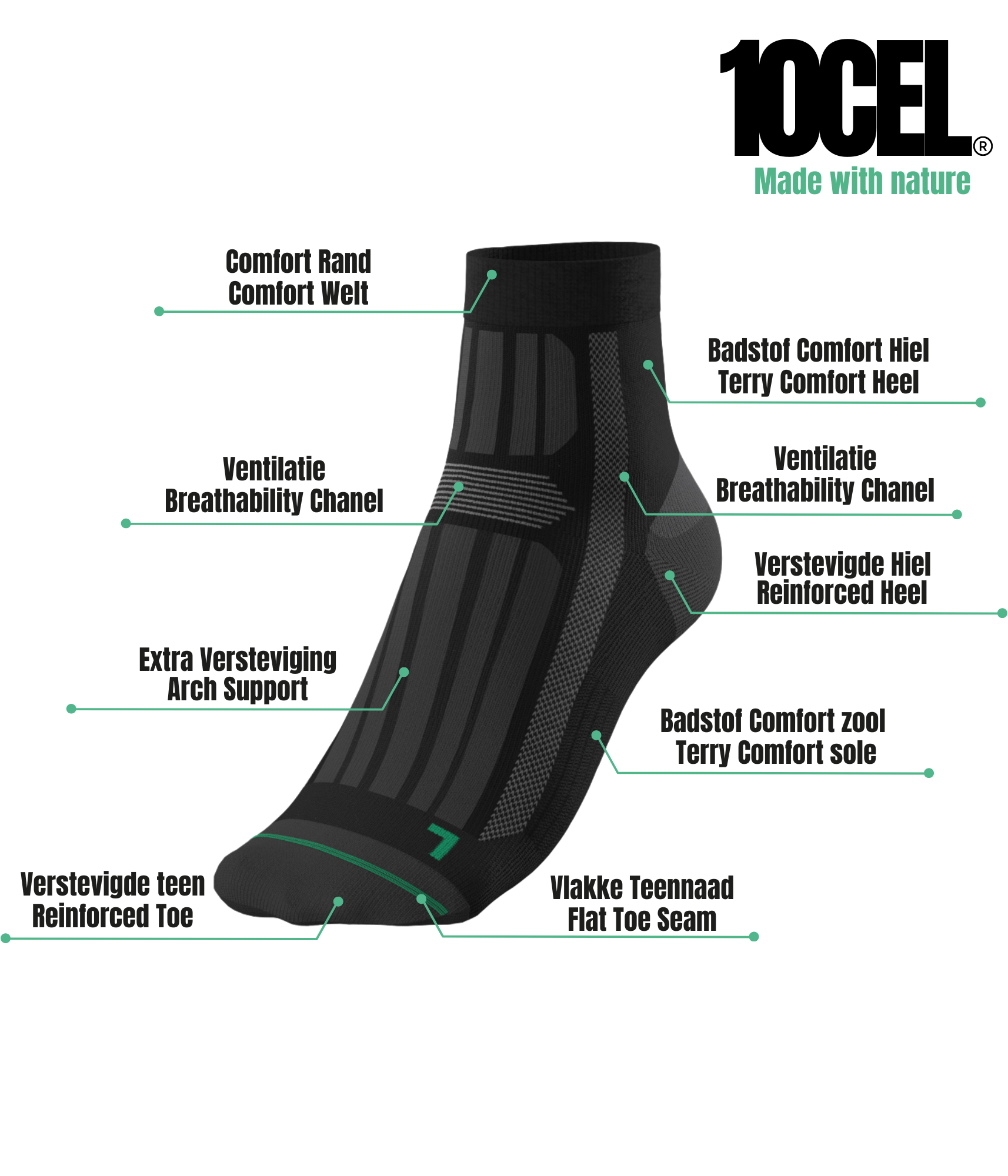 10CEL Quarter Work Socks Black