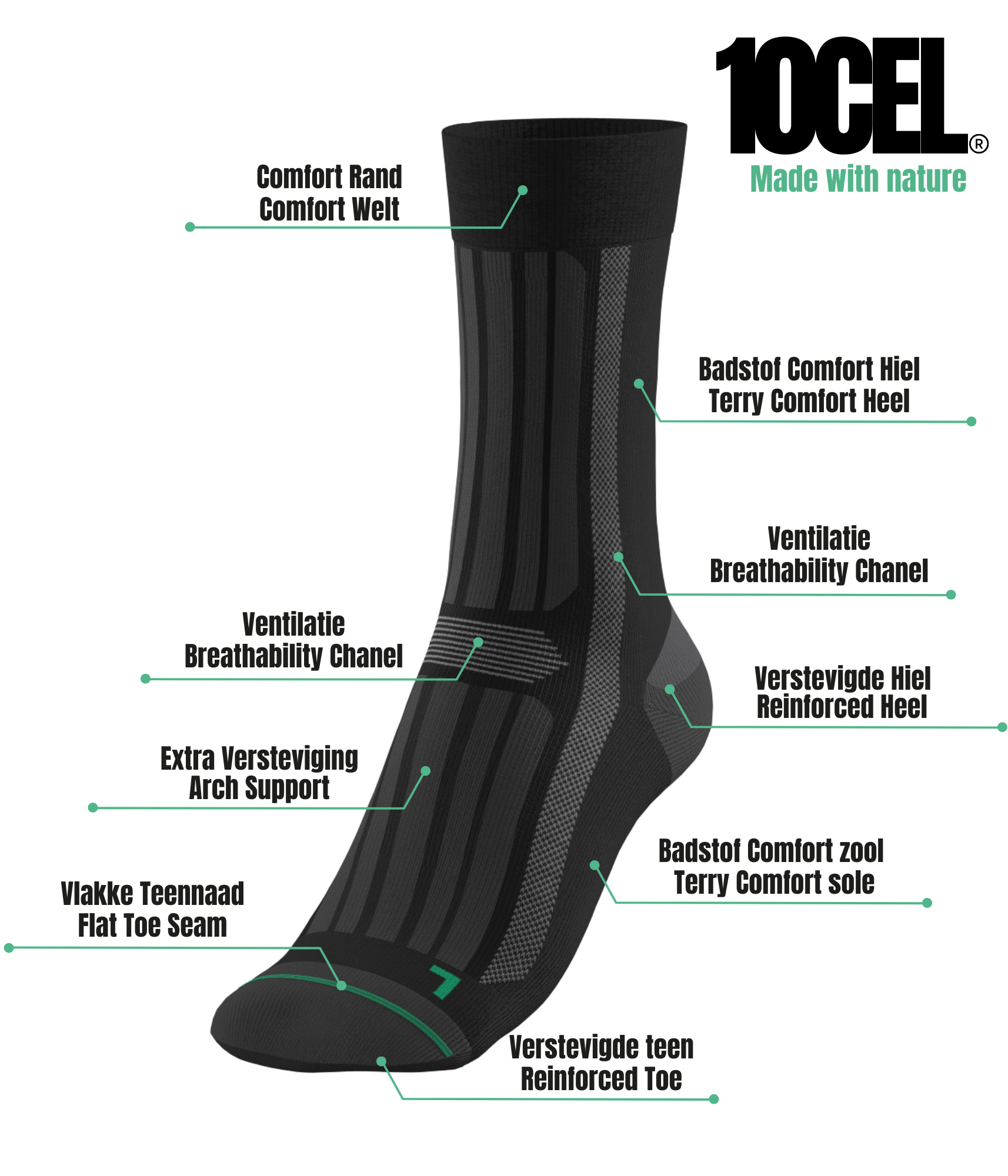 10CEL Work Socks Black
